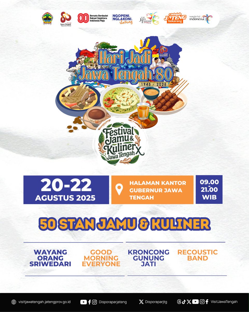 Festival Jamu dan Kuliner Jawa Tengah 2025 hadirkan 50 stan dengan sajian autentik dan legendaris

Simak selengkapnya di sini --&gt; visitjawatengah.jatengprov.go.id/id/artikel/fes…