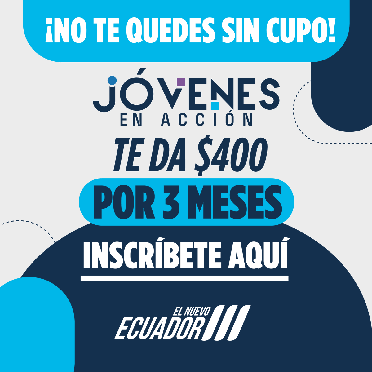 EmergenciasEc's tweet photo. Sé parte de los 80 mil #JóvenesEnAcción que transformarán su futuro en #ElNuevoEcuador.

✅ USD 400 mensuales por 3 meses
✅ Ganarás experiencia  
✅Apoyo real para construir tu futuro

https://t.co/gbZhTuwwpz https://t.co/s4BUNCBaA6