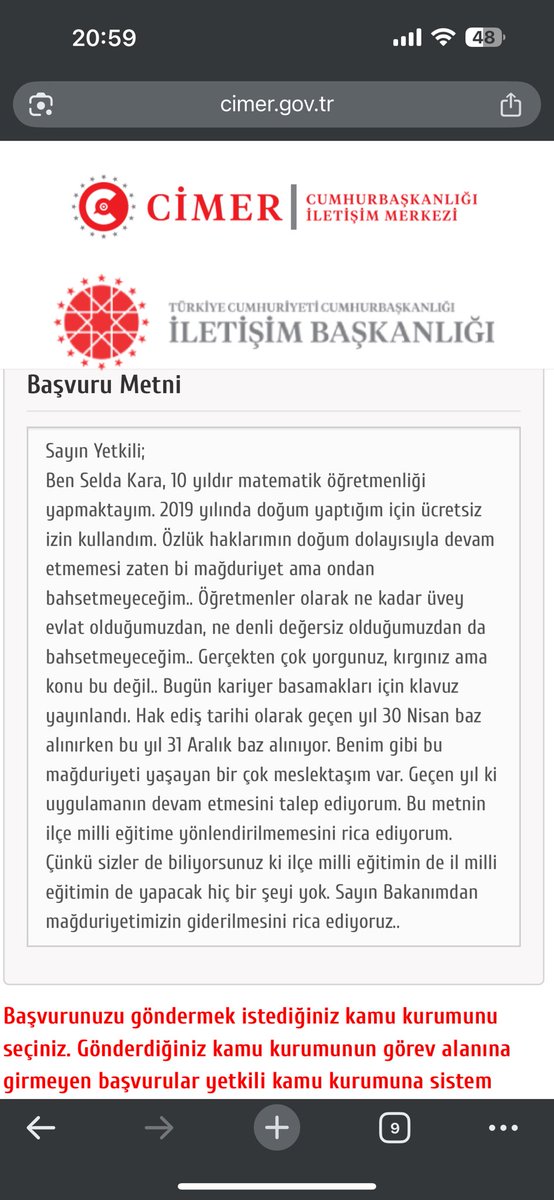 _seldagokce's tweet photo. @Yusuf__Tekin 
Sayın Bakanım, cimer başvurumu ve başvuruma istinaden verilen cevabı sizinle paylaşıyor, yorumunuzu bekliyorum.. https://t.co/DMWX3hqcly