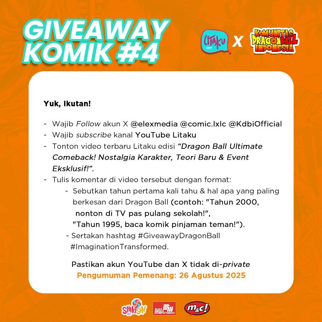 elexmedia's tweet photo. Mangamania!! Sekarang mimin mau ngadain giveaway buat kalian yang baca atau nonton Dragon Ball ✨

Cek syarat dan ketentuannya ya! 😙

@comic_lxlc @KdbiOfficial https://t.co/hLN0ybJZmN