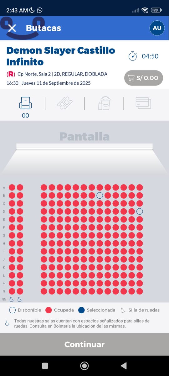 andreanun15's tweet photo. Al parecer cineplanet tiene problemas con los asientos no? Hace un par de horas estaba casi que lleno para la función de las 4:30pm en la sede Norte y ahora se liberaron varias...
#cineplanet #DemonSlayer #DemonSlayerInfinityCastle #kimetsunoyaiba https://t.co/GUxzagTcJu