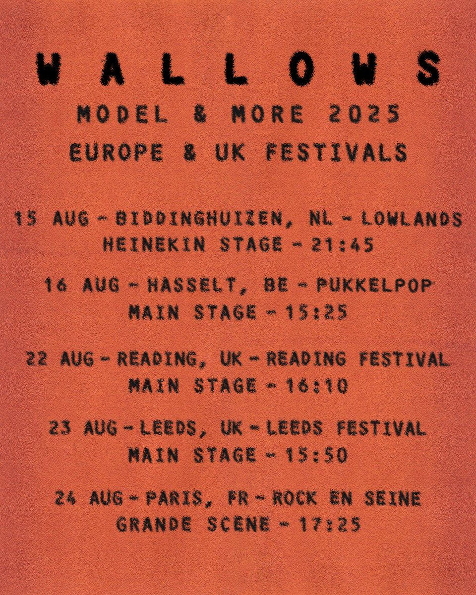 wallowsITA's tweet photo. 🎸|  oggi si terrà la prima tappa europea del Model &amp; More Tour al Lowlands Festival in Olanda!

la band si esibirà alle 21:45⭐️ https://t.co/5INsLQathj