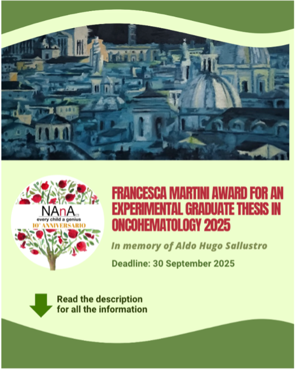 #FrancescaMartiniAward offers a €5,000 prize for young graduates with an experimental thesis on hematologic neoplastic diseases. 

🔗 Apply now: nanaets.org/en/premio-fran…

 #rarediseases #eurordis #uniamo