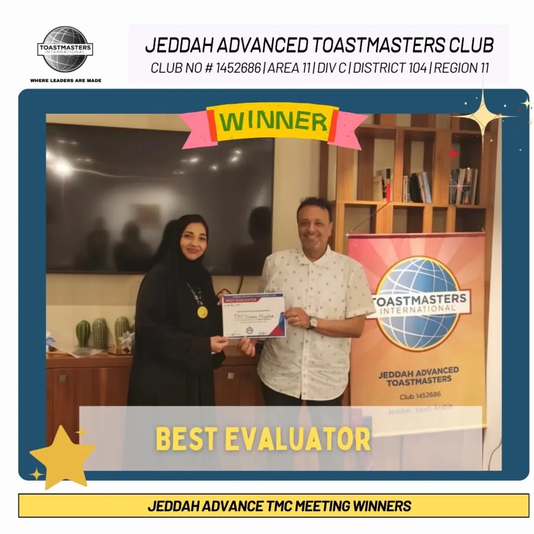 jedadvtmc's tweet photo. 💥 WHAT. A. VIBE. 💥
Jeddah Advanced Toastmasters brought 🔥 — epic speeches, savage evals, pure WOWs.
Legends took the Win🏆
but in this family, we’re ALL leveling up 🚀
👀 Next: 27 Aug. Bring the heat. 🎤💯
#StageSlayers #MicDrop #LevelUpSquad @District104TI @Toastmasters https://t.co/4h1X0esy9p