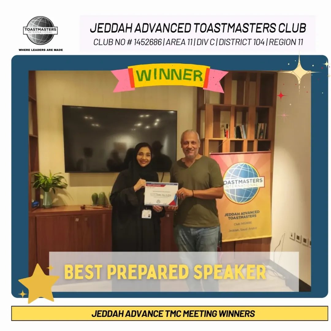 jedadvtmc's tweet photo. 💥 WHAT. A. VIBE. 💥
Jeddah Advanced Toastmasters brought 🔥 — epic speeches, savage evals, pure WOWs.
Legends took the Win🏆
but in this family, we’re ALL leveling up 🚀
👀 Next: 27 Aug. Bring the heat. 🎤💯
#StageSlayers #MicDrop #LevelUpSquad @District104TI @Toastmasters https://t.co/4h1X0esy9p