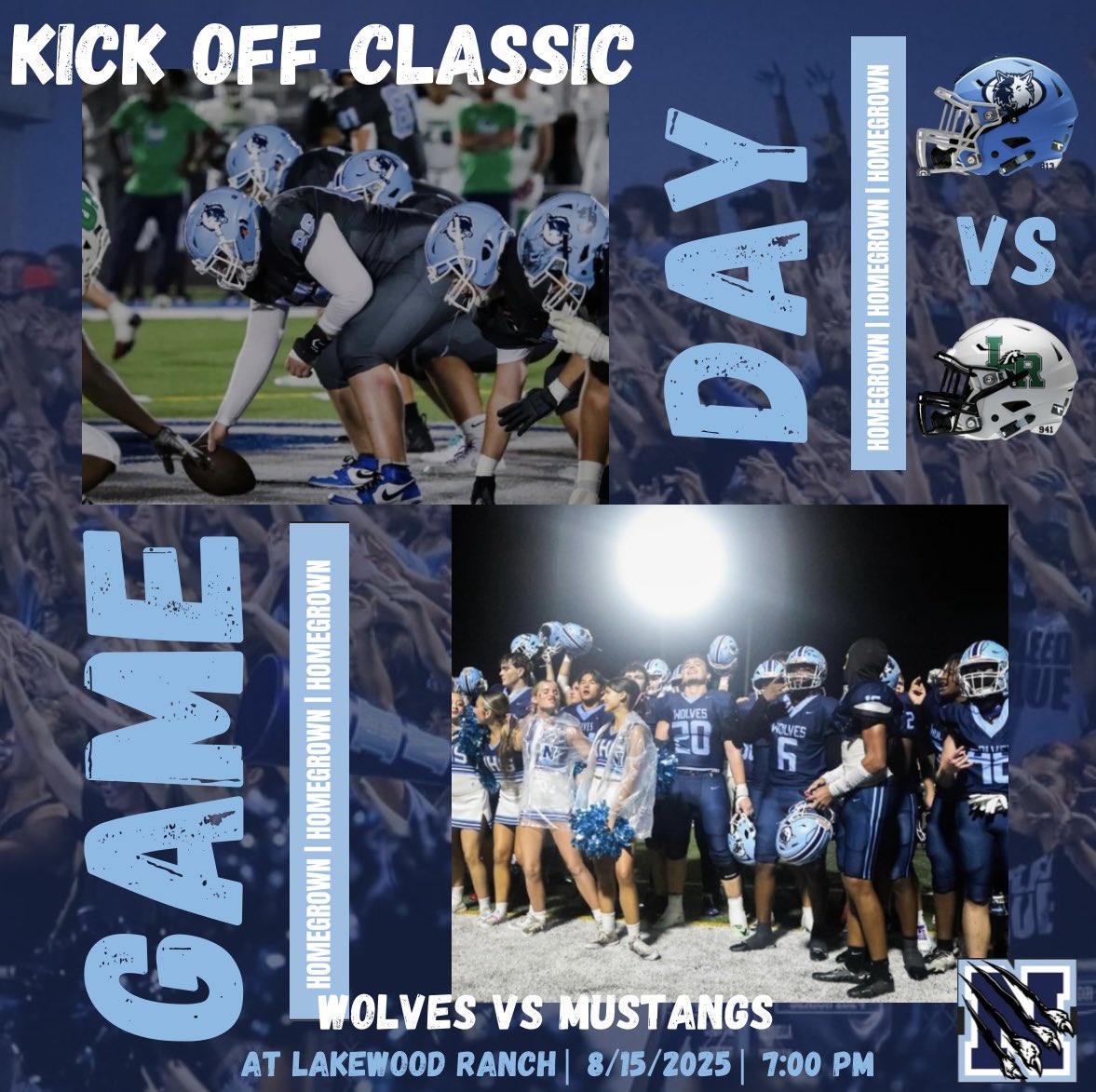 ITS GAME DAY!!!

🆚 Lakewood Ranch Mustangs
📍 Lakewood Ranch High School
🗓️ 8/15/2025
⏰ 7:00 PM
🎟️ gofan.co/event/3979954?…

#HOMEGROWN
