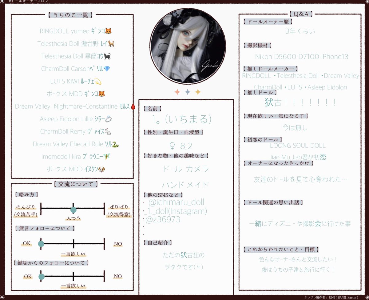 ichimaru_doll's tweet photo. プロフ更新します！
1。と申します(˶' ᵕ ' ˶)
アイを作ったり写真撮ったり気ままなドル活してます！
テンプレお借りしました！
 #ドールオーナープロフ  #ドールオーナーさんと繋がりたい  #RINGDOLL  #CharmDoll  #TelesthesiaDoll  #LUTS  #AsleepEidolon     #DreamValley https://t.co/L48V8OyT3l