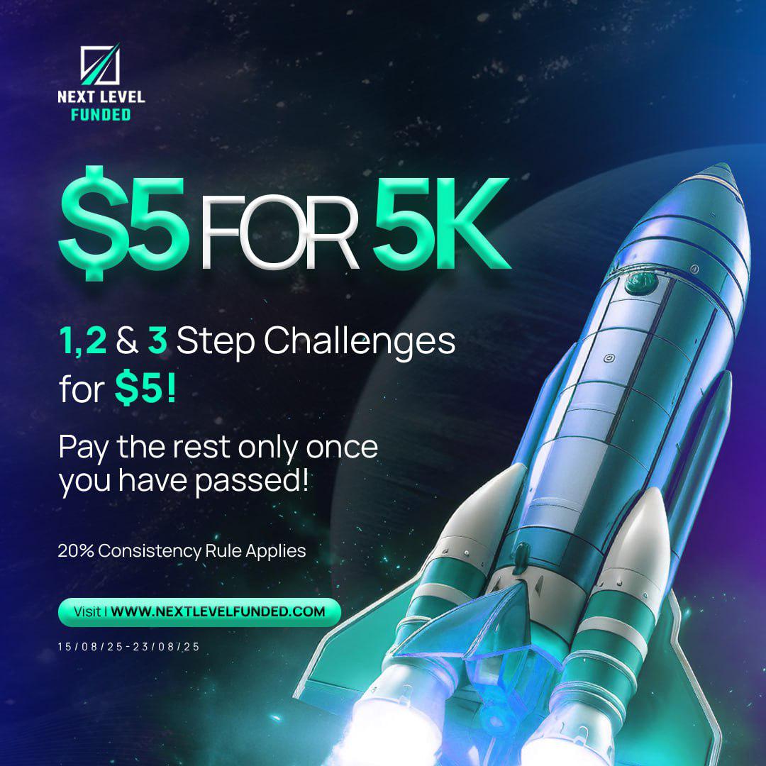 WEEK 3 OF AUGUST PROMOS ARE HERE🚀🏆

Enjoy 55% OFF All Instant Funding Accounts when you use 
CODE: INSTANT55 at checkout! 📈

$5k for $5 - The Cheapest Account to purchase EVER at Next Level Funded! There is no reason for you to not start Trading Today! 🔥🔥

$20K For $20 is