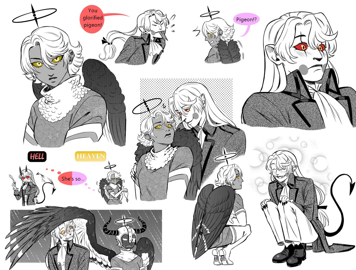 just really missed drawing them💕

This is from my fic Arda Fravash, where they meet each other centuries before the Hotel is established. Vaggie is still an Exorcist, and Charlie is a troublesome princess who keeps sneaking out of Hell.
#HazbinHotel #chaggie 