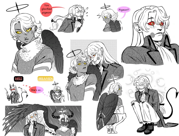 just really missed drawing them💕

This is from my fic Arda Fravash, where they meet each other centuries before the Hotel is established. Vaggie is still an Exorcist, and Charlie is a troublesome princess who keeps sneaking out of Hell.
#HazbinHotel #chaggie 