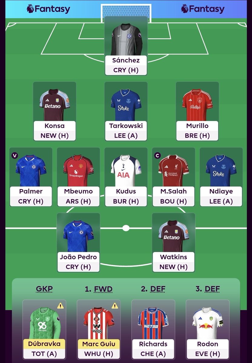 FplOffside's tweet photo. Here is my locked squad to begin with.
Good luck to all FPL Managers
#FPL #FPLCommunity https://t.co/aYqsmuSiyq