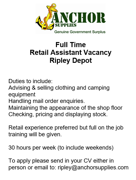 Retail Assistant Vacancy at our Ripley Depot