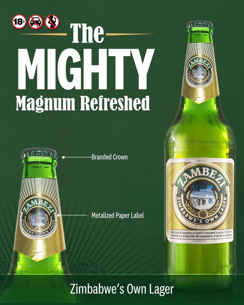 Same legendary taste, undeniably better look! 🔥 Zambezi Lager Magnum has a sleek new design. We've traded the foil for a premium metalized label, and added branded crowns, for a clean, modern feel. Experience the familiar great taste with a fresh, elevated touch 🍻