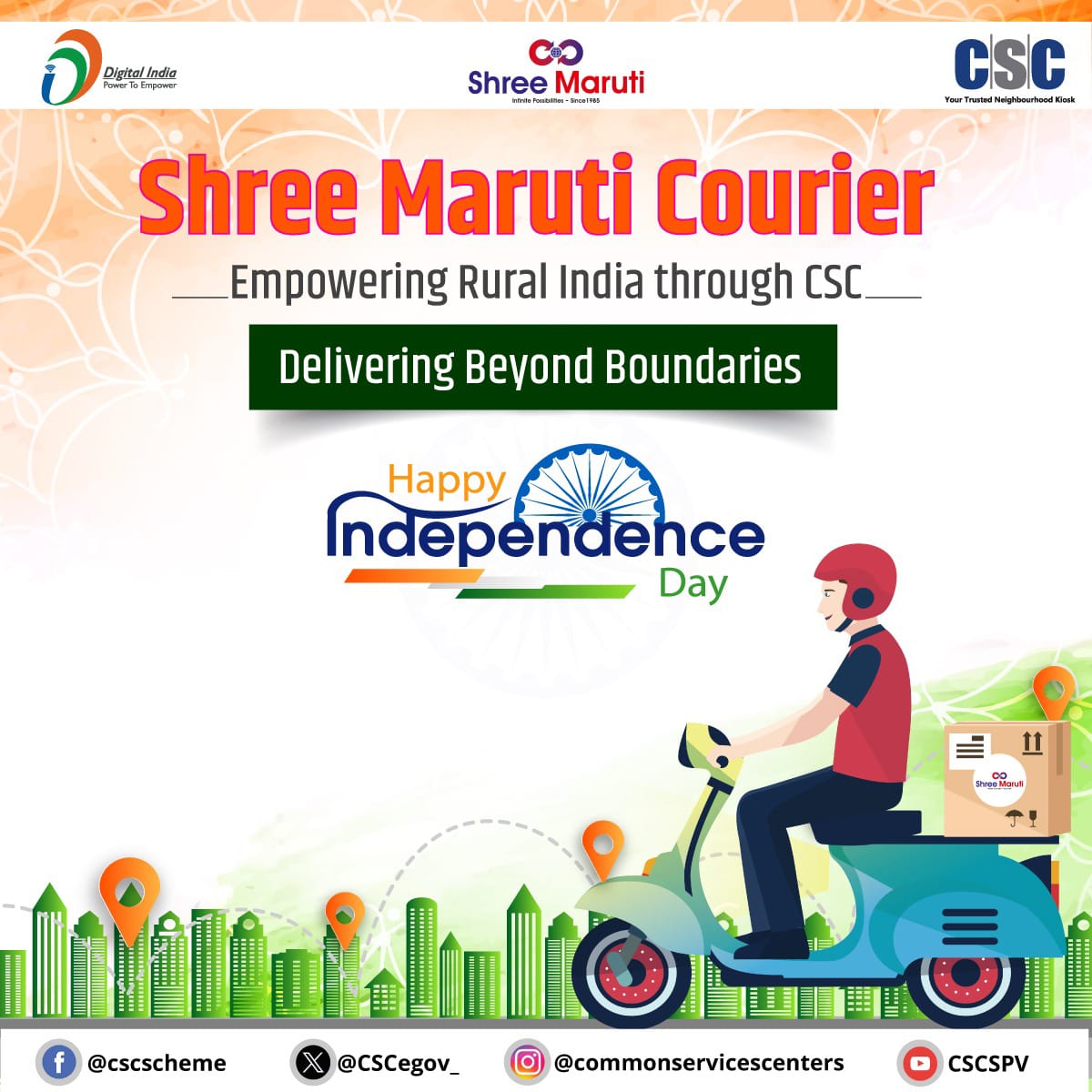 CSCeGov (@cscegov_) on Twitter photo Shree Maruti Courier -Empowering Rural India through #CSC...
Delivering Beyond Boundaries!!
VLEs to provide timely deliveries of courier & e-commerce parcels for citizens.
For any queries, call 14599 or write to helpdesk@csc.gov.in
#DigitalIndia #ShreeMaruti Shree Maruti Courier -Empowering Rural India through #CSC...
Delivering Beyond Boundaries!!
VLEs to provide timely deliveries of courier & e-commerce parcels for citizens.
For any queries, call 14599 or write to helpdesk@csc.gov.in
#DigitalIndia #ShreeMaruti