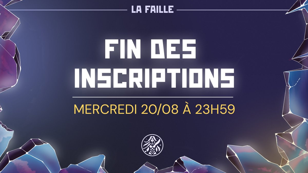 🚨 J-5 avant la fermeture des inscriptions !

Inscrivez-vous et venez affronter les autres équipes déjà inscrites !

Retrouvez la liste des équipes inscrites et toutes les informations du tournoi sur notre site : tournoi.lafailledesinvocatrices.com

Les autres liens sont juste en dessous 🔽