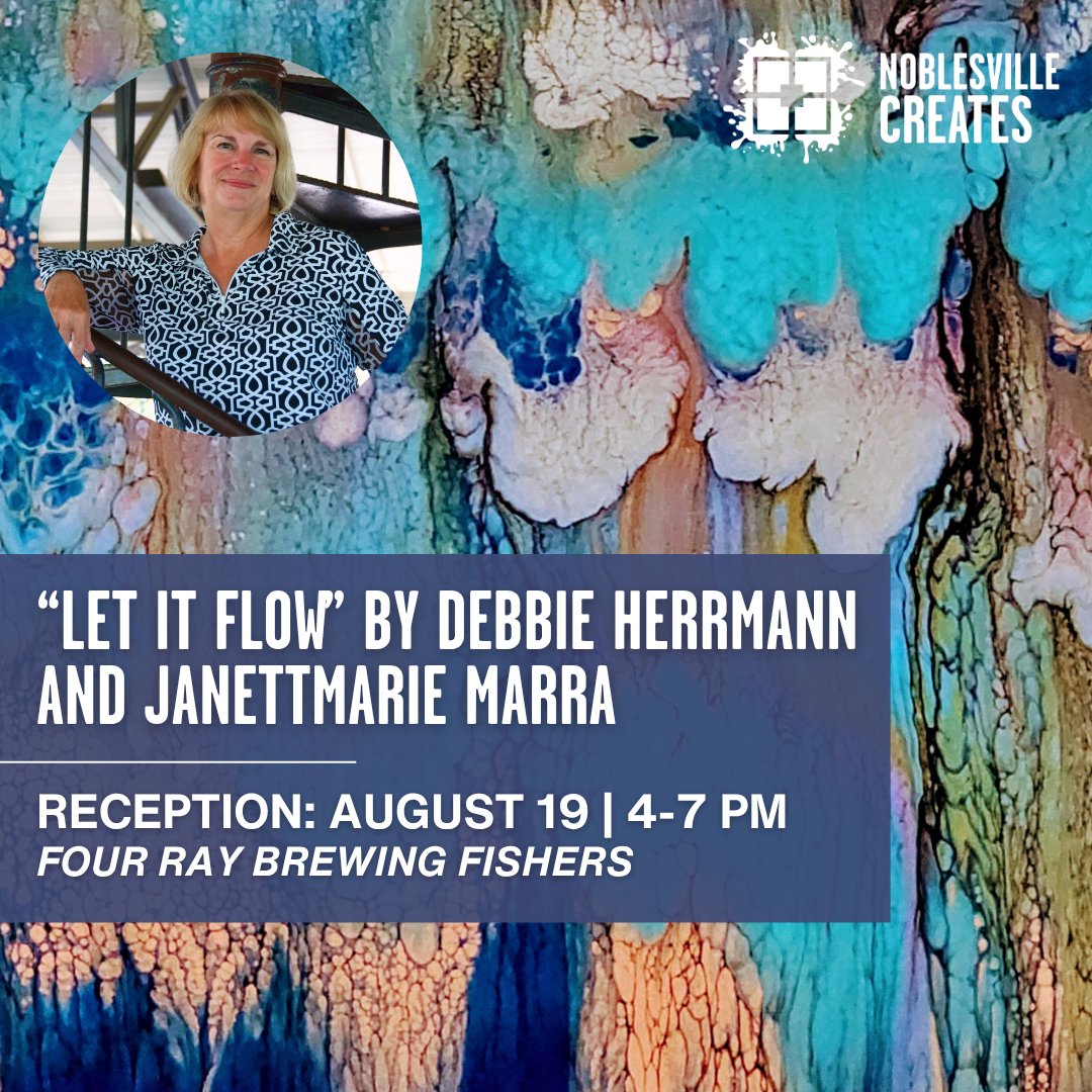 Join us for the free reception of the exhibit "Let it Flow" on  Aug 19, from 4-7 PM at <a href="/fourdayray/">Four Day Ray Brewing</a> Fishers! Meet the artists behind the exhibit, Debbie Herrmann and JanettMarie Marra, and explore their works!

Explore this exhibit online: bit.ly/4aWcYrk
