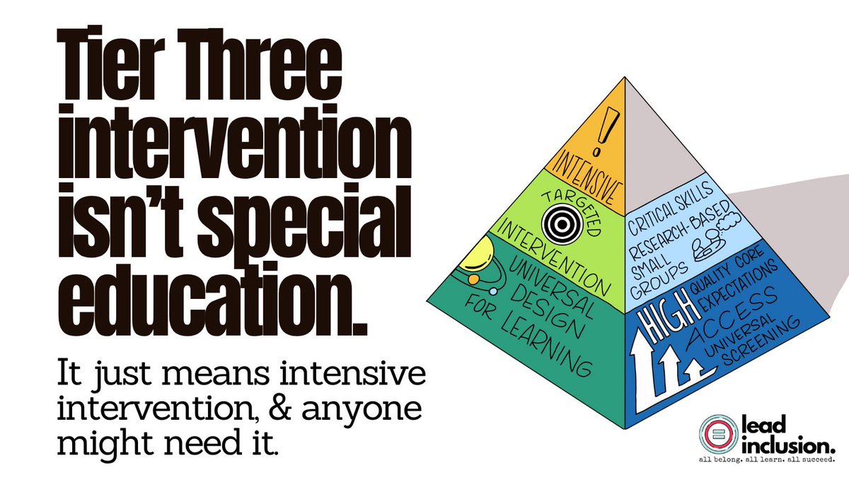 Tier 3 is not special education. It’s just intensive intervention, and anyone might need it. #LeadInclusion #MTSS #UDL #EduSky #EdChat #TeacherTwitter