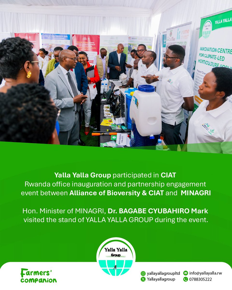 yallayallagroup's tweet photo. Yesterday,@yallayallagroup joined the Alliance of Bioversity and CIAT to celebrate 10 years of partnership with @RwandaGov &amp; the signing of a new strategic partnership MoU with @RwandaAgri. We showcased our climate resilience innovative initiatives for food systems in #Rwanda https://t.co/6Fa0GagZOV