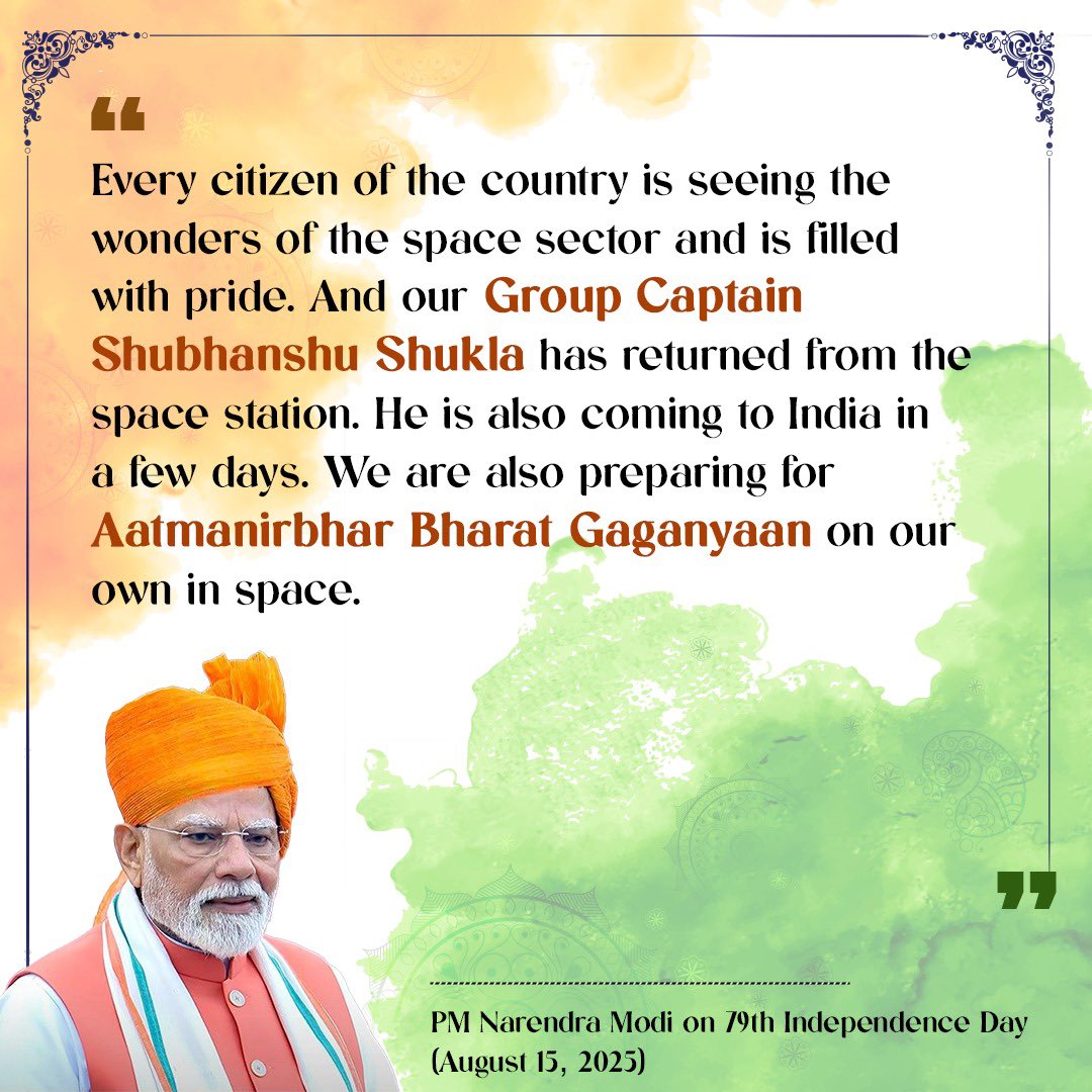 Snippets of Speech of Hon’ble Prime Minister Shri Narendra Modi <a href="/narendramodi/">Narendra Modi</a> on the occasion of 79th Independence Day 🇮🇳 

<a href="/MEAIndia/">Randhir Jaiswal</a> <a href="/IndianDiplomacy/">Indian Diplomacy</a> <a href="/PMOIndia/">PMO India</a> <a href="/mygovindia/">MyGovIndia</a> <a href="/DDNewslive/">DD News</a> <a href="/airnewsalerts/">All India Radio News</a> <a href="/PIB_India/">PIB India</a>