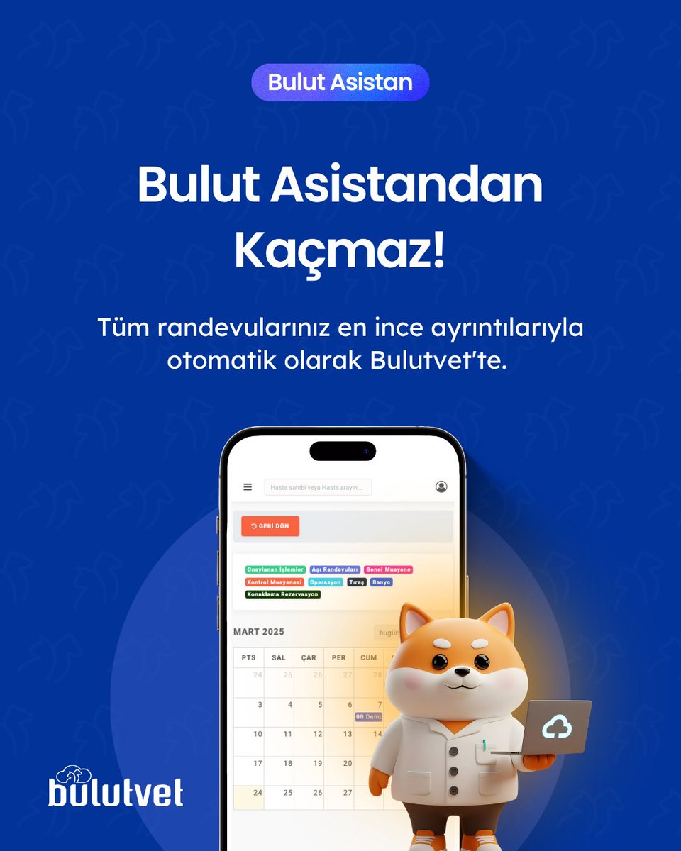 BulutVet's tweet photo. Bulutvet'le randevularınızı, doluluk oranınızı ve boş saatlerinizi tek ekrandan kolayca takip edin. 

#Bulutvet #VeterinerTakipProgramı https://t.co/4fyCY6aH5x