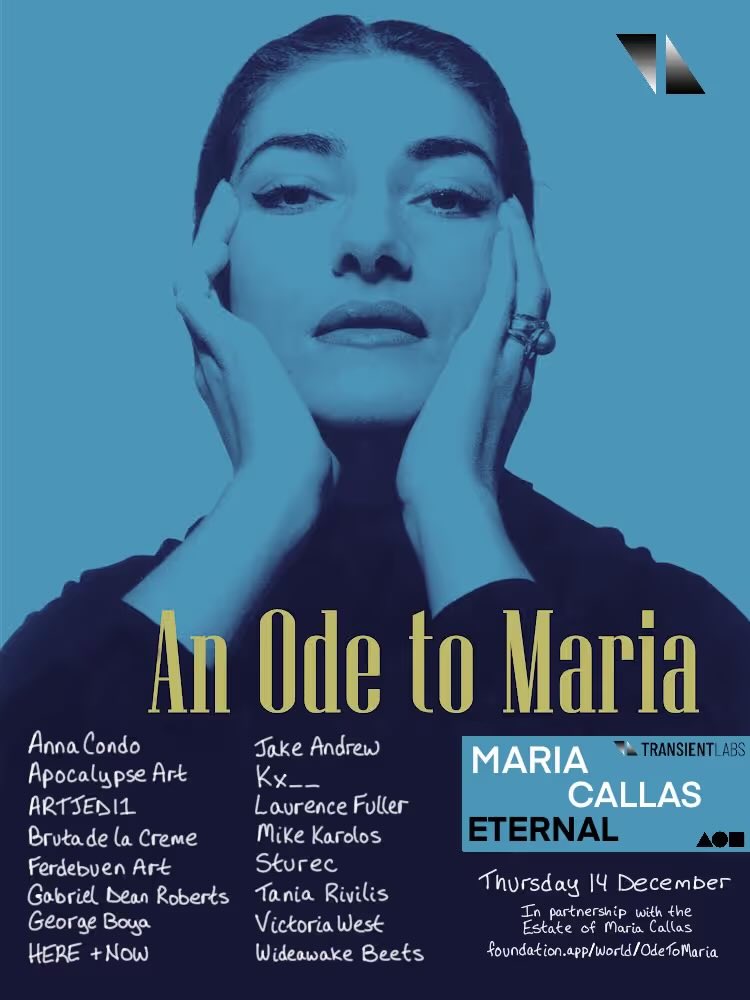 “Maria Callas Eternal - Ode to Maria”

A collection I curated put together in 2023 by Victory Media in partnership w/ the Estate of Maria Callas to celebrate the 100th anniversary of her birth, launched December 2023 in partnership w/ <a href="/foundation/">Foundation 🌐</a> 

⛓️‍💥 foundation.app/gallery/OdeToM…