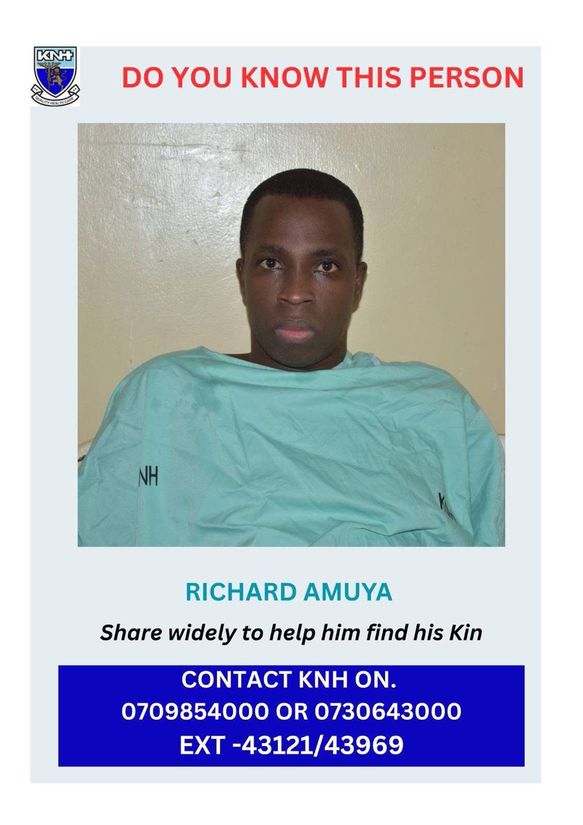 Nyandia_G's tweet photo. Do you know any of these people?

@KNH_hospital Is asking for help finding their next of kin 

Please RT https://t.co/q74rUR2Y7a