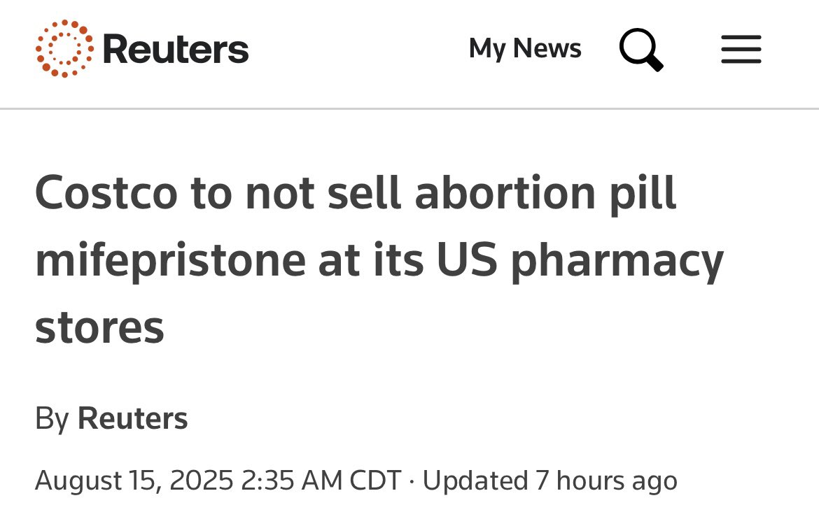 ProLifeAction's tweet photo. Yesterday, @Reuters reported -- correctly -- that @Costco would "not sell" the abortion pill mifepristone.

Then they changed their headline to say "to stop selling".

Today they changed it back to the original, correct wording. But why did they wrongly change it to begin with? https://t.co/DMIpdZmB8a