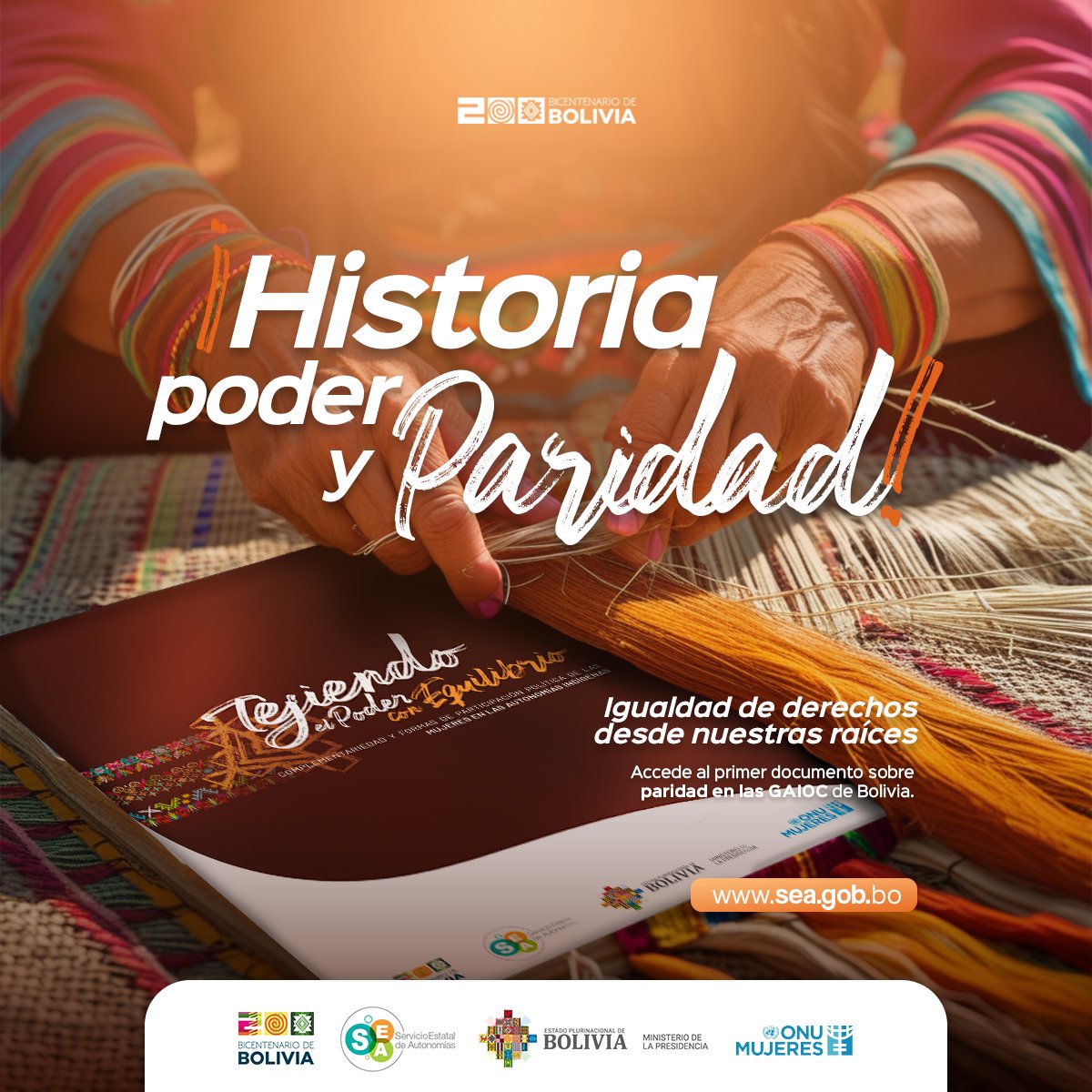 📖 Historia, poder y paridad
La igualdad de derechos en las GAIOC no es solo un objetivo, es una herencia viva que seguimos construyendo.
✨ Conoce el primer documento sobre participación equitativa en autonomías indígenas.

📥 sea.gob.bo/documentos-ins…

#BicentenarioBolivia