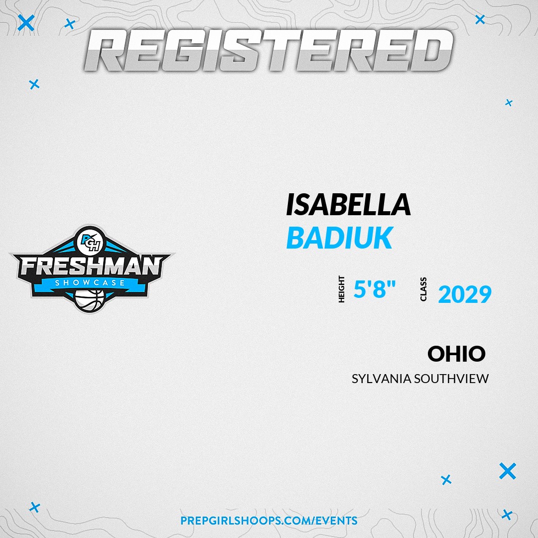 Welcome Class of 2029 Isabella Badiuk (<a href="/IzzyBadiuk/">Isabella Badiuk</a>) of Sylvania Southview HS to the <a href="/PGH_Ohio/">Prep Girls Hoops Ohio</a> Showcase @ Fieldhouse USA Columbus. 

🔥🏀 #PGHFreshmanShowcaseOH 🏀🔥

Register NOW! 👇  
events.prepgirlshoops.com/e/1583/registe…