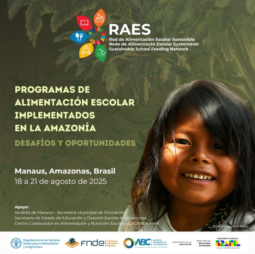FAOBrasilCoop's tweet photo. 📢Programas de #AlimentaciónEscolar en la #Amazonía: desafíos y oportunidades
🗓️18-21 agosto 2025

📍Manaus,  🇧🇷

🤝Organizado por la Red de Alimentación Escolar Sostenible #RAES para compartir iniciativas exitosas llevadas a cabo en el contexto amazónico. #MejorNutrición #RAES https://t.co/Zuayjk8Qfk
