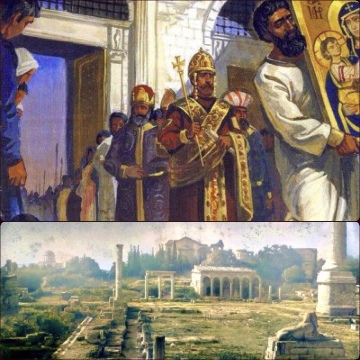 RomeInTheEast's tweet photo. On August 15, 1261 Emperor Michael VIII Palaiologos entered Constantinople in a triumph through the Golden Gate!

The city had been liberated by the Romans from the Crusaders - but what kind of city did he walk into?

In a sense it was almost apocalyptic!

The Queen of Cities was an enormous but desolate and empty city. The population had gone from hundreds of thousands to 30,000. It was full of ruins and stones, of houses burned to the ground or abandoned, and of the few remains of the great fires set by the crusaders…what Michael saw must have been shocking, in a sense, after the high of conquering the city.

The Latin Quarters of the city were freshly burned, this time by the Romans. When the soldiers under Alexios Strategopoulos had entered Constantinople, the main Latin army and Venetian fleet were not in the city. According to George Acropolites Crusaders tried to return “but the Roman army, aware of this, set fire to the houses of the Latins which were by the shore and burned them, first the houses of the Venetians, then those of the other races…By the providence of God the city of Constantine again became subject to the emperor of the Romans, in a just and fitting way, on the 25th of July in 1261, after being held by the enemy for 58 years.”

The Emperor’s dream had come true, Akropolites records that “his every effort and whole aim was to rescue it from the Latins.” After it had been finally been achieved “it occurred to him to make the entrance into the city of Constantine in a manner more reverential to God than imperial.” He waited a day, until August 15 on the day of the Formation of the Virgin Mary. Michael humbly walked behind an icon carried in front of him, instead of riding on horseback, as he entered through the ancient Golden Gate into a city he had never seen but had always dreamed of. It was more like a religious procession into the city than a pure triumph. 

Michael proceeded first from the Golden Gate to the Stoudios monastery, depositing the icon of the Theotokos there. He then went to the Hagia Sophia, and thanked God for his victory there. After his prayers, Michael proceeded to the Great Palace. The small remaining Roman population “was of good cheer and felt great gladness of heart and immense joy…almost doubting the deed because of the unexpectedness of the event.” A few days later, the Patriarch arrived in Constantinople. In the Patriarchal palace of the Hagia Sophia the Emperor restored him to his throne. and Michael took his hand and said “You have your throne, master. Enjoy now the see of which you have long been deprived.” 

All of that was great, but amidst it all there was a more sobering reality. 

I can’t help but imagine that the excitement he felt when he heard his general Alexios Strategopoulos had captured the city was replaced by shock, seeing a city he imagined as great mostly in ruins. He was born in Anatolia in 1224, long after the tragedy of the Fourth Crusade. But certainly he would have heard of Constantinople, it was the dream of the Romans in the Empire of Nicaea to liberate their lost capital. There were great aspects, it was like the skeleton of a giant beast. The bones were impressive - it had the Hagia Sophia, the aqueduct, the mighty Theodosian walls, many other churches. But the flesh of the city, its population once in the hundreds of thousands, its ancient artworks, its vibrant wealth and culture, were mostly gone. 

Elenoa Boeck, in her book The Bronze Horseman of Justinian of Constantinople wrote: “Encountering the physical city must have been a startling experience. Much of the ceremonial, historical center and the imperial fora had been ruined by Latin fires at the time of Crusader conquest, and many of its ancient statues had also perished. During the decades of Latin occupation, churches were pillaged for metal and stone, and most of Constantinople’s precious relics, including the Crown of Thorns, had been sold abroad.” (**The story is continued below**)