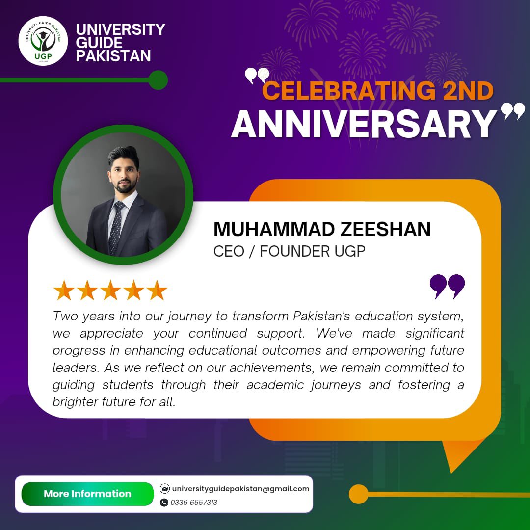 UGP__Official's tweet photo. 🎉 *2 Years of University Guide Pakistan* 🎉

Wow. Today, we celebrate 2 incredible years of UGP, Pakistan’s largest non-profit student community, built by students, for students. https://t.co/uHcUqKzeJU