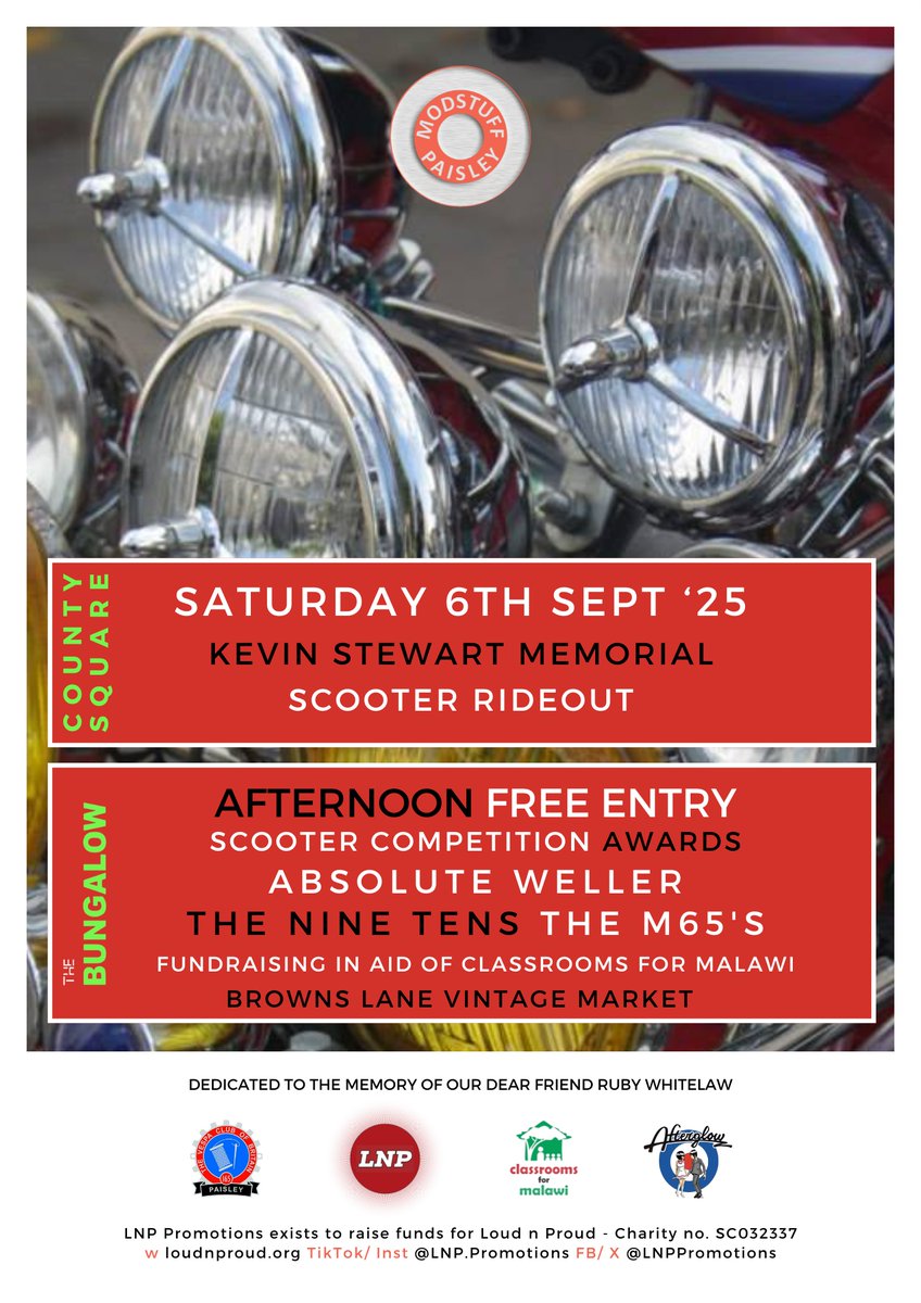 LNPPromotions's tweet photo. #TicketFriday @ticketsscotland https://t.co/HN1DNtvDiR
Lots going on at this years ModStuff @BungalowPaisley 6th September - thanks for buying in advance for the evening gig, this helps us support the afternoon as a free entry & fundraising day - that's how it all hangs together https://t.co/NNfxrKuAYL