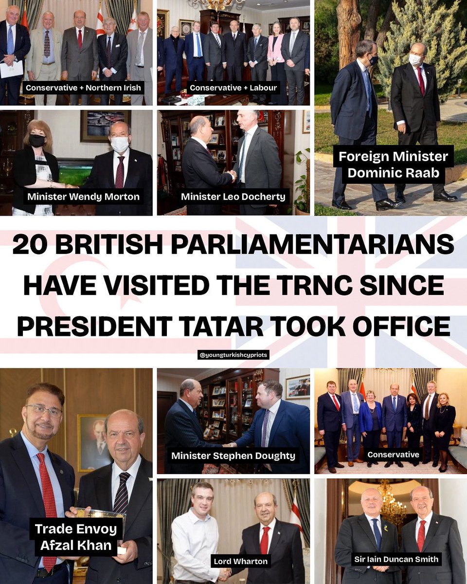 Young_Turk_Cyp's tweet image. Did you know that since Ersin Tatar took office in 2020, 20 British Parliamentarians have visited the Turkish Republic of Northern Cyprus?

This includes senior figures such as former Foreign Minister Dominic Raab, and Ministers Wendy Morton, Leo Docherty, and Stephen Doughty.…