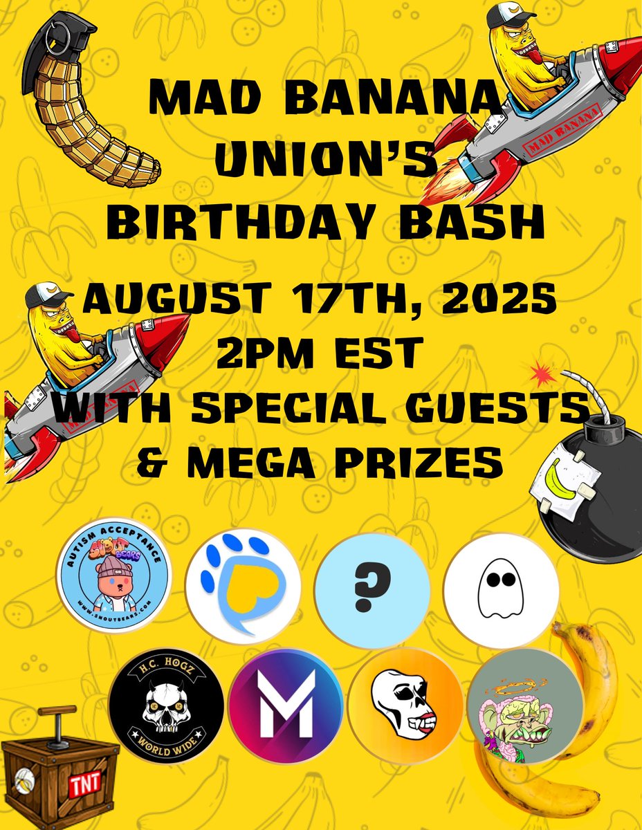 🐻🦆<a href="/SnoutZoo/">SnoutZoo</a> <a href="/SnoutBears/">Snout Bears NFT</a>  

We will be at the FOUR YEARS OF MADNESS 🍌🎉

<a href="/MadBananaUnion/">MadBananaUnion 🍌</a>
 is turning 4 &amp; the Snout family is joining the party! 🎊

I am giving away 1 Snout ZOO "Honey Badger" 🎁

To enter:
1️⃣ Follow  me " <a href="/b_O_Art/">b_O_🅰️rt 🐻🧩 ORIGIN🅰️L</a> "
@SNOUTZOO, <a href="/SnoutBears/">Snout Bears NFT</a>, 
 &amp; <a href="/MadBananaUnion/">MadBananaUnion 🍌</a>
