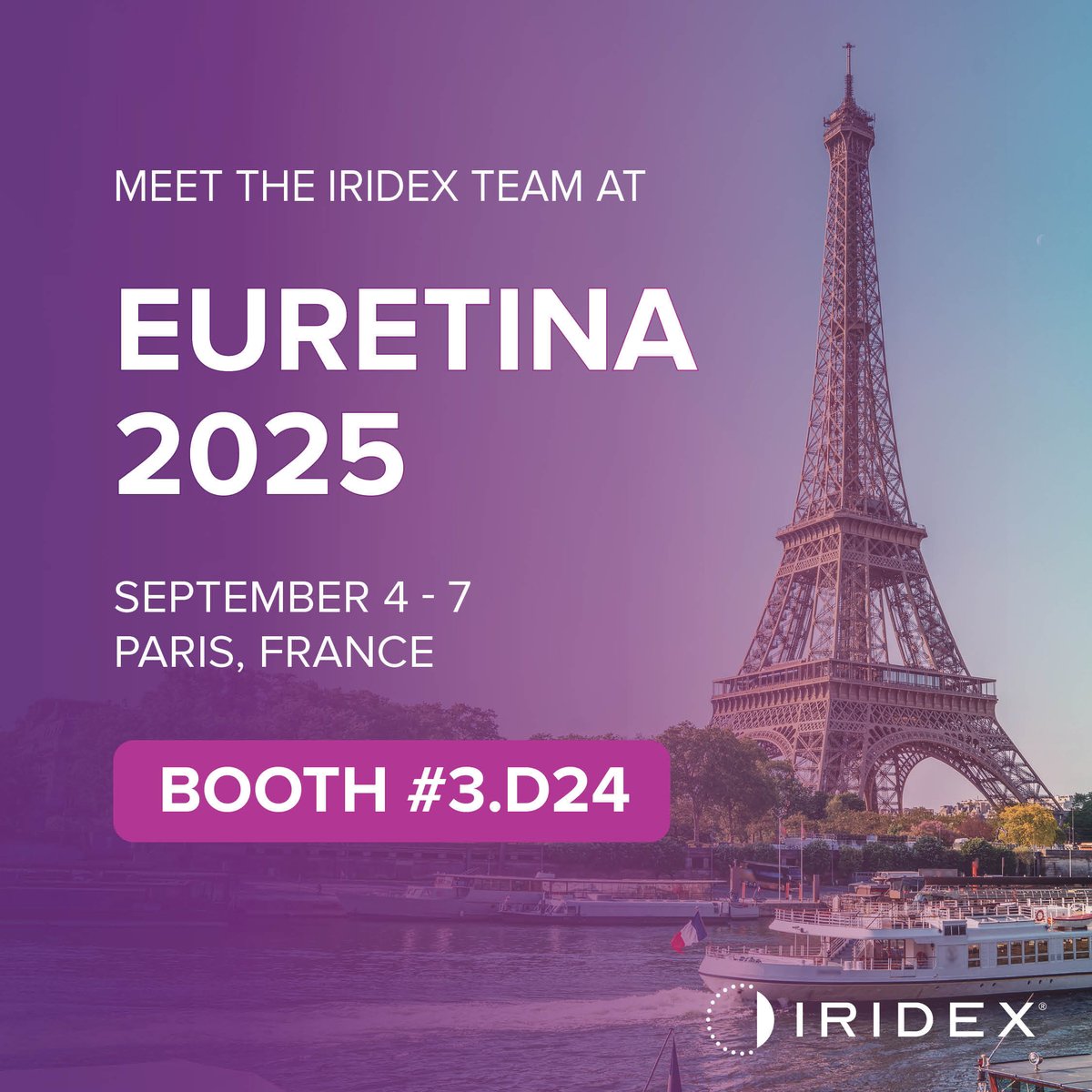 We look forward to seeing you at #Euretina2025!
 Visit Iridex at Booth #3.D24 to discover retina laser solutions engineered for clinical precision and workflow efficiency—empowering you to provide care with confidence.

Learn more: hubs.la/Q03CXqPq0