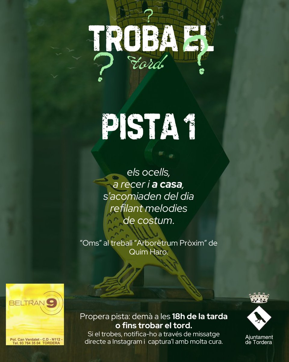 Ajuntament de Tordera (@aj_tordera) on Twitter photo TROBA EL TORD | 🔎Recerca oberta!
PISTA 1
De la mà de l'escriptor torderenc, <a href="/Quimharog/">Quim Haro✒</a>.
#FMTordera25 #TorderaFestiu25 #TrobaElTordTordera TROBA EL TORD | 🔎Recerca oberta!
PISTA 1
De la mà de l'escriptor torderenc, <a href="/Quimharog/">Quim Haro✒</a>.
#FMTordera25 #TorderaFestiu25 #TrobaElTordTordera