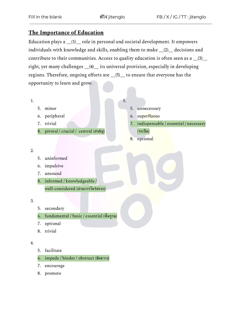 พี่โจทย์มีโจทย์ฝึก Vocab ระดับ #TGAT ฟรี  

เพราะพี่เชื่อว่า Vocab คือรากฐานสำคัญไปต่อยอดพาร์ทอื่นๆได้

โจทย์ + เฉลย  🧷
drive.google.com/file/d/1vOfG5E…
drive.google.com/file/d/1udLvkk…
drive.google.com/file/d/1ub4csD…

ลุยกันเลยย  

#วันนี้dek69ทําอะไร #tcas68 #alevel68 #tgat #tgateng #Alevel #TGAT1