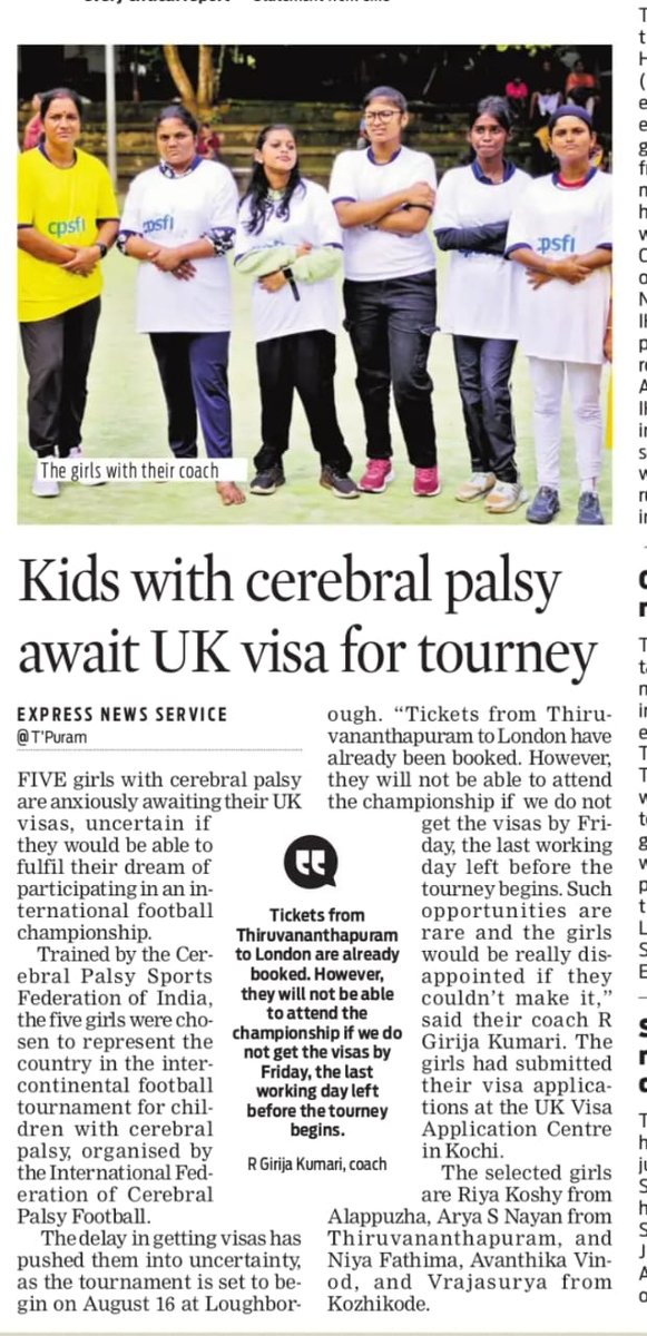 soumitra bose (@soumitra65) on Twitter photo India's Cerebral Palsy Football Team is stuck. They have not been granted UK visa to participate in an international tournament. They are completely on their own and needs help. These kids have really worked hard. <a href="/PMOIndia/">PMO India</a> <a href="/DrSJaishankar/">Dr. S. Jaishankar</a> <a href="/MEAIndia/">Randhir Jaiswal</a> <a href="/OfficeOf_MM/">Office of Dr Mansukh Mandaviya</a> <a href="/10DowningStreet/">UK Prime Minister</a> India's Cerebral Palsy Football Team is stuck. They have not been granted UK visa to participate in an international tournament. They are completely on their own and needs help. These kids have really worked hard. <a href="/PMOIndia/">PMO India</a> <a href="/DrSJaishankar/">Dr. S. Jaishankar</a> <a href="/MEAIndia/">Randhir Jaiswal</a> <a href="/OfficeOf_MM/">Office of Dr Mansukh Mandaviya</a> <a href="/10DowningStreet/">UK Prime Minister</a>