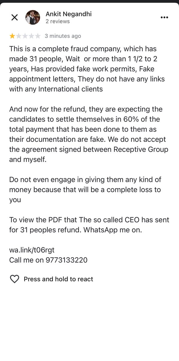 Dirtytender's tweet photo. @RajThackeray hi we are a group of 31 people who has paid for international jobs to #receptivegroup 

https://t.co/G1tIIFgjvK from last 3 year many #marathi people have sold they land / taken loans etc. 

We have requested the CEO @VikalGilani multiple times for refund, attached https://t.co/eeXEj3yEaY