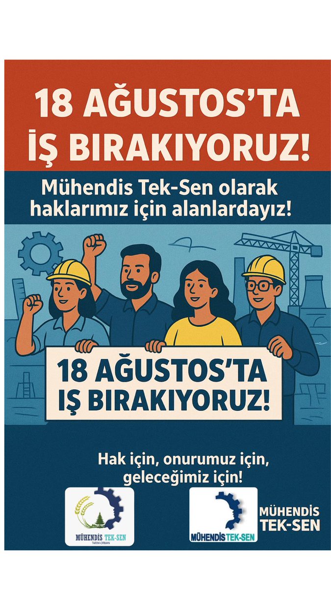 Meslek itibarımız  için 18 Ağustos 2025 Pazartesi günü iş bırakıyoruz 
#MühendislikMeslekKanunu
<a href="/MuhTekTrmOrmn/">Mühendis Tek-Sen Tarım-Orman</a> 
<a href="/MuhTekSen_Konf/">Mühendis Tek-Sen Konfederasyonu</a>