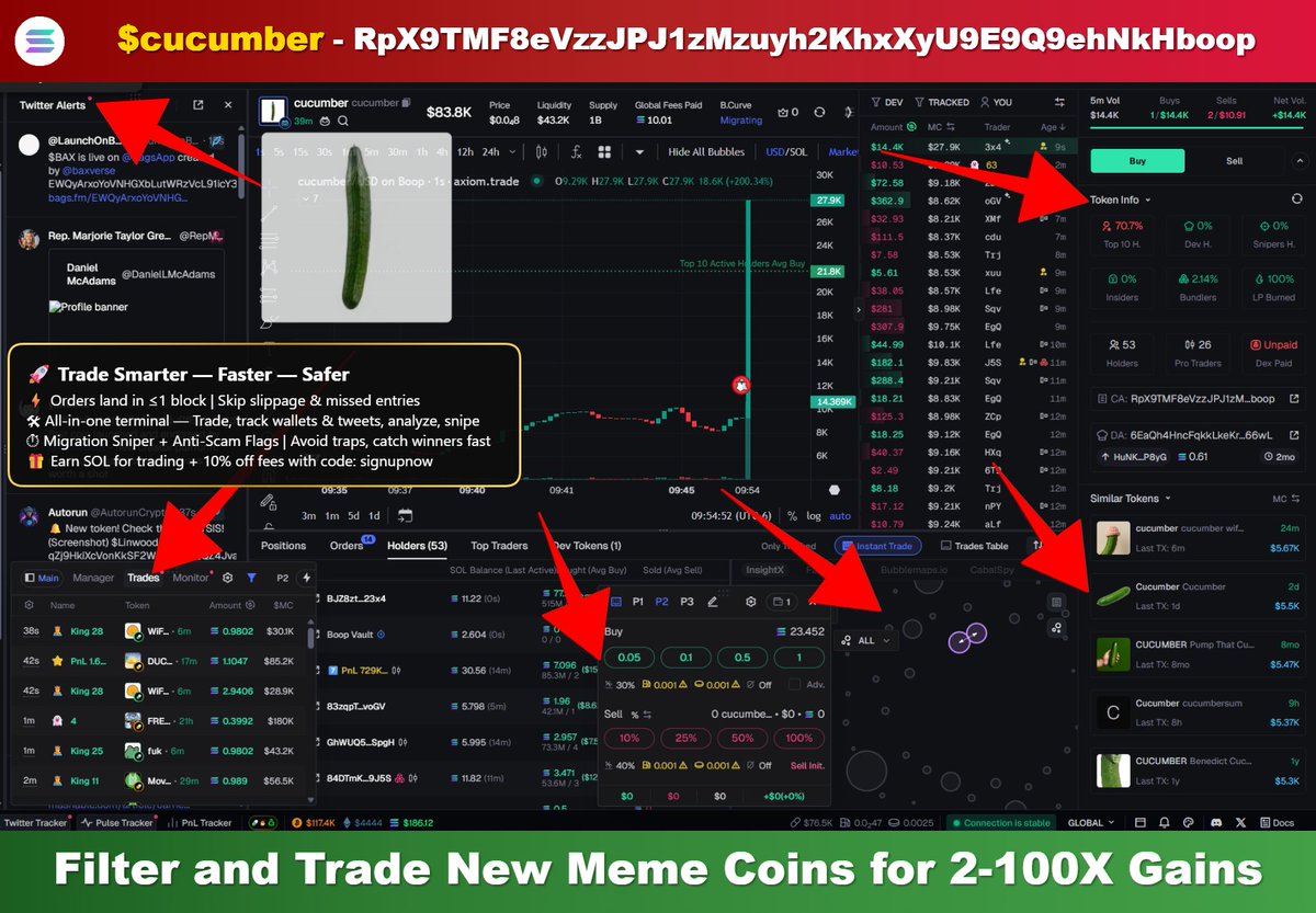 $cucumber - DANGER 🚨 (Screenshot)
RpX9TMF8eVzzJPJ1zMzuyh2KhxXyU9E9Q9ehNkHboop

📊 MCap: $83.8K
📈 Volume: $84K

Never get taken by a rug pull again! I use:
Track Wallets and Trading Platform for New Solana Meme Coins: axiom.trade/@signupnow
New features on the Platform

Like