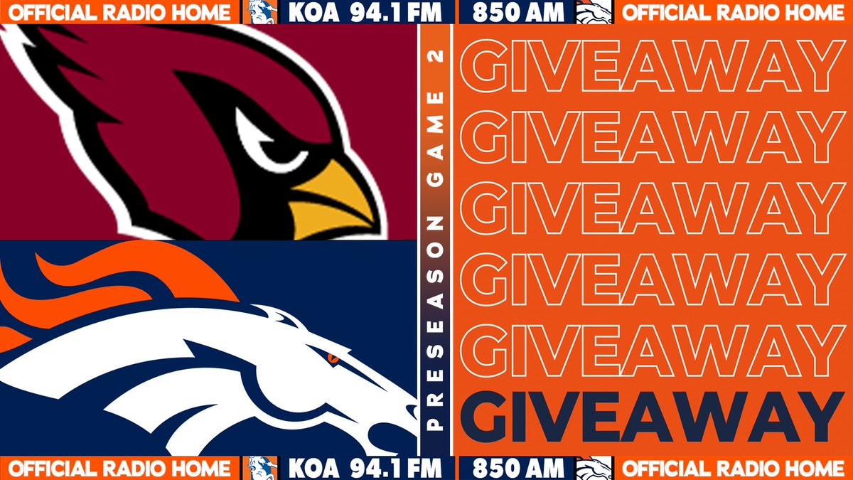 KOAColorado's tweet image. 🚨2 CARDINALS-BRONCOS TIX🚨
1️⃣ Follow KOA on X
2️⃣ Repost this
3️⃣ Reply with #sweepstakesentry 

—WINNER DRAWN AT 6PM—

MORE CHANCES: Every hour 3pm-6pm TODAY on KOA Sports! 📻