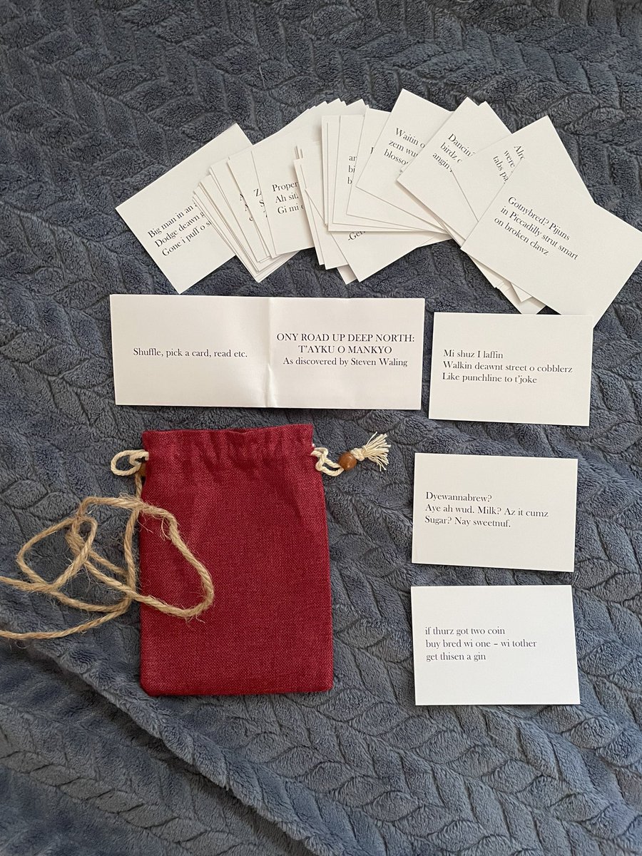 ‘Shuffle, pick a card, read etc’ Who could resist these uniquely and perfectly packaged haiku, as discovered and translated into ‘roughly northern dialect’ by the great Steven Waling? Available from the wonderful <a href="/zimZalla/">Tom Jenks</a>