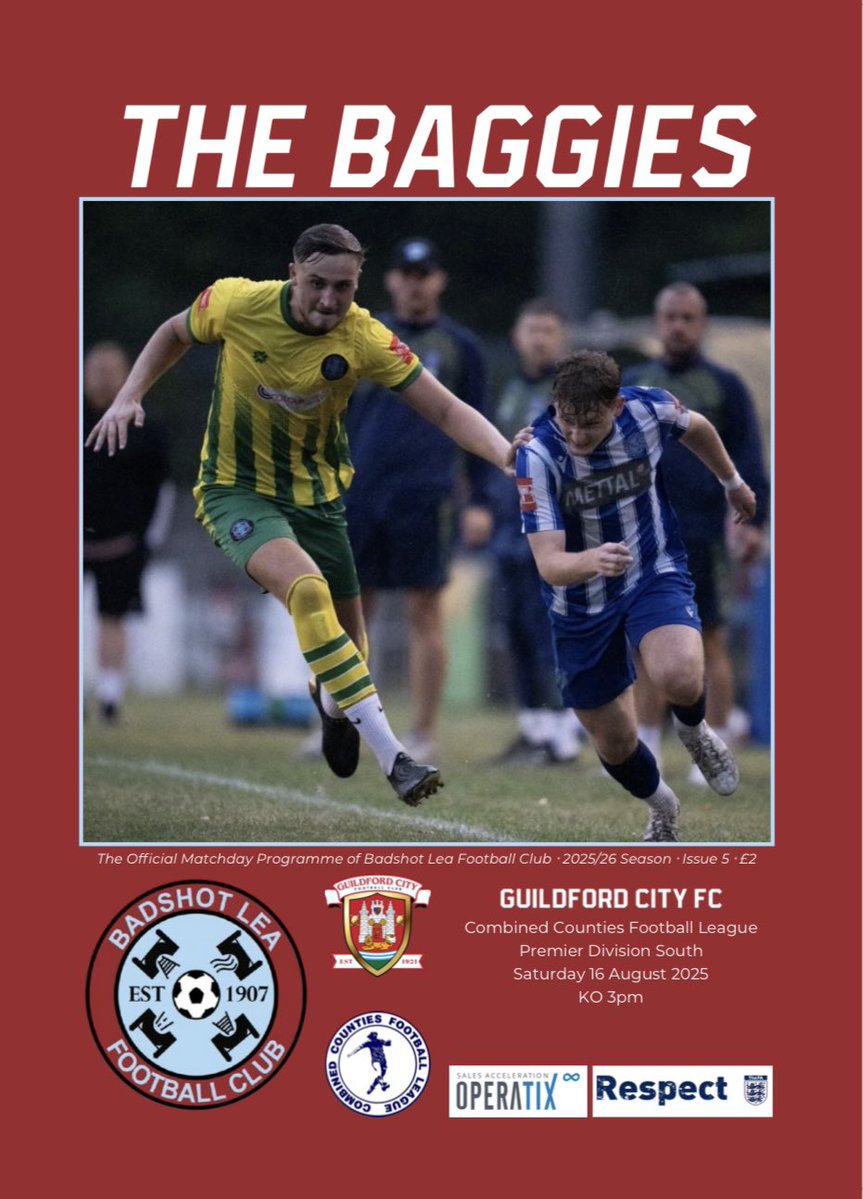 Nick Hester (@wreccleshambag1) on Twitter photo Tomorrows <a href="/BLFC1907/">Badshot Lea FC</a> v <a href="/guildfordcityfc/">Guildford City FC</a> programme £2 from turnstile.
SEVEN pages on our visitors including a look at all their players who went on to play in the Football League, interview with our Gaffer, match reports from the opposition.. and loads more! Tomorrows <a href="/BLFC1907/">Badshot Lea FC</a> v <a href="/guildfordcityfc/">Guildford City FC</a> programme £2 from turnstile.
SEVEN pages on our visitors including a look at all their players who went on to play in the Football League, interview with our Gaffer, match reports from the opposition.. and loads more!
