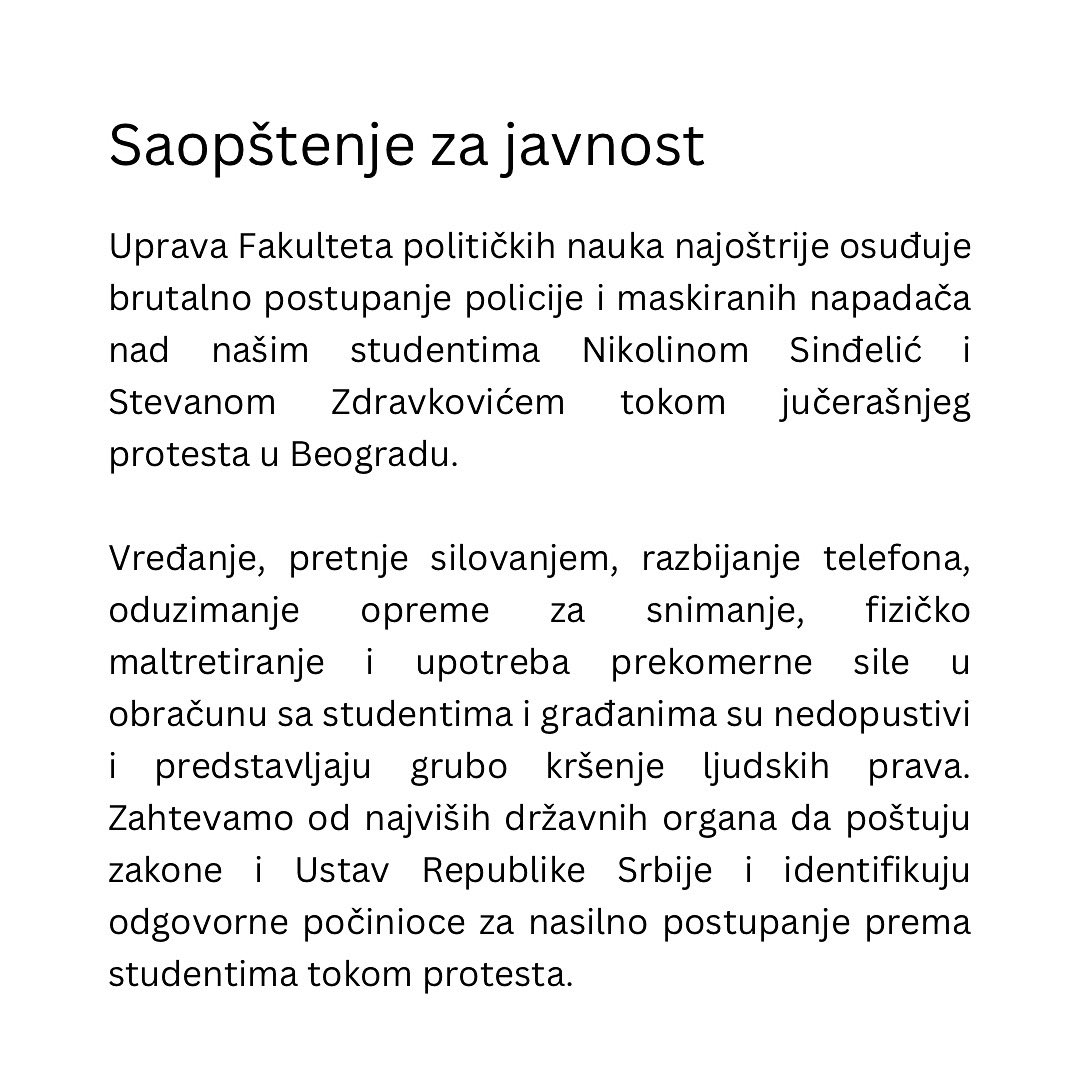 Saopštenje za javnost uprave Fakulteta političkih nauka

fpn.bg.ac.rs/89826