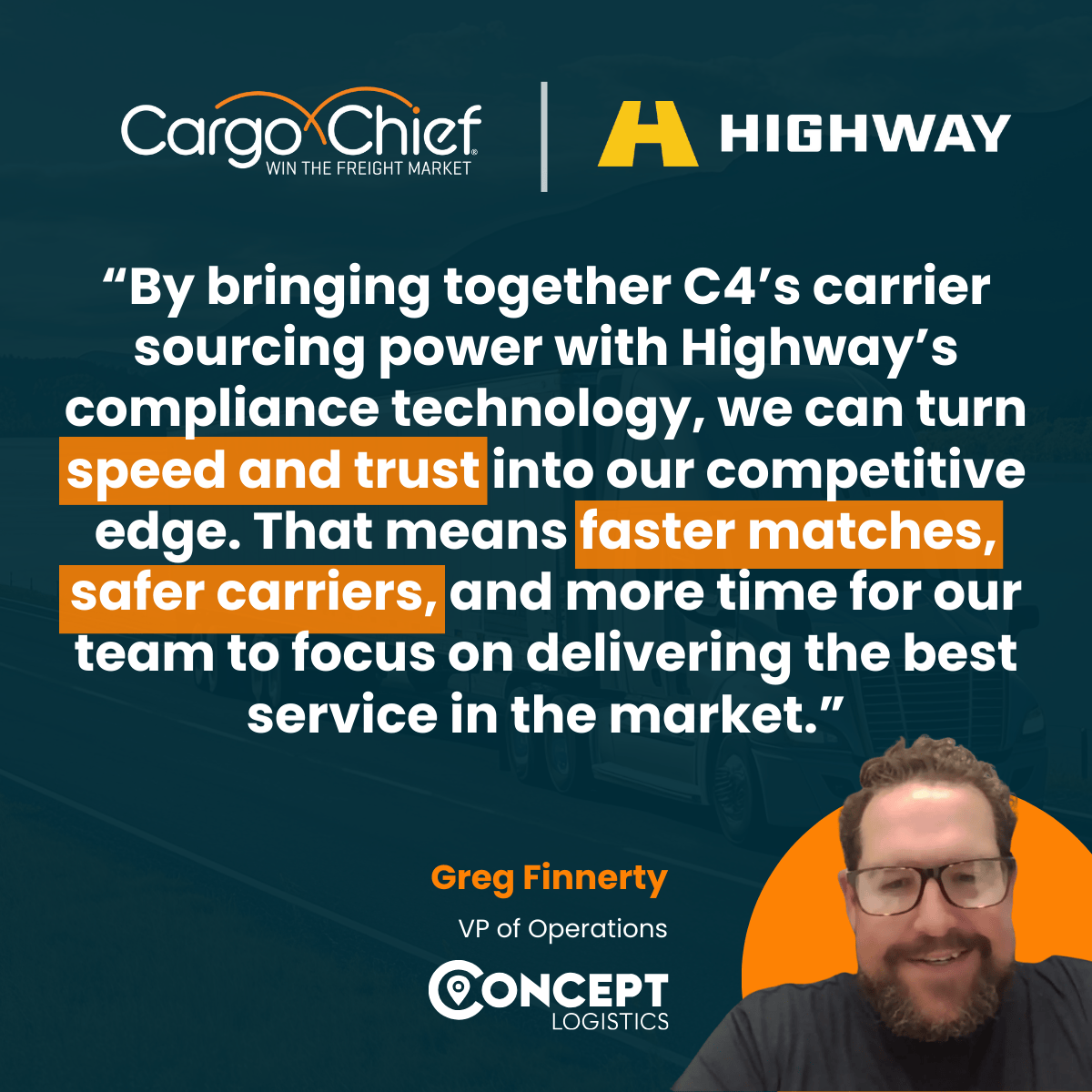 CargoChief's tweet photo. 🚀 Breaking news! C4 + Highway partnership combines carrier sourcing power with compliance technology.

"Speed AND trust is our competitive edge" - Concept Logistics

Faster matches. Safer carriers. Better service.

👉 https://t.co/XhjBwfpkJu
#logistics #SupplyChain https://t.co/oAU3G9pEP6