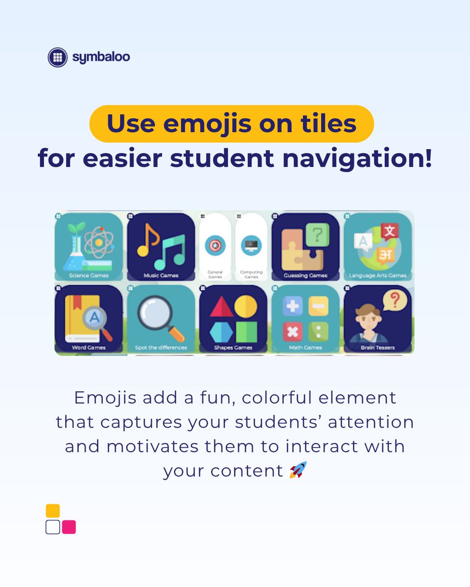 Setting up your digital classroom? Give students a smoother start with this simple Symbaloo tip: Add emojis to your tiles for quicker, easier navigation! 🚀

#tools #teachers #getorganized #edtech  #productivity