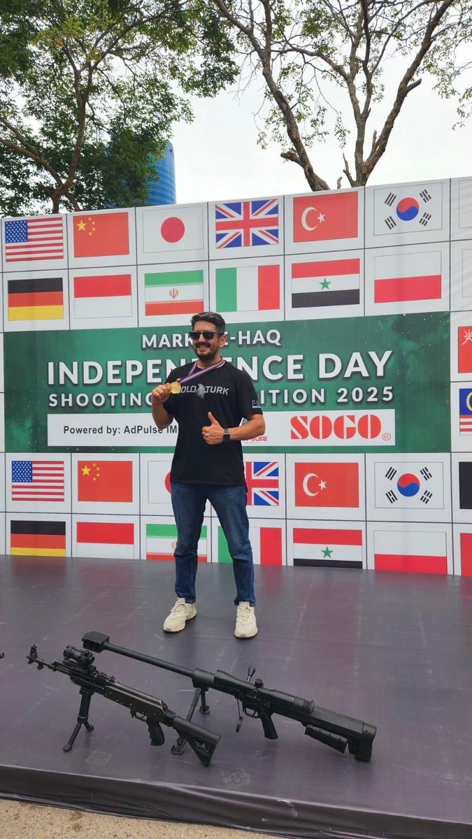 TC_KarachiBK's tweet photo. Pakistan'ın 78. Bağımsızlık Günü ve Marka-E Haq Zaferi vesilesiyle düzenlenen "Marka-E-Haq Independence Day Shooting Competition" atış turnuvasında Başkonsolosluğumuz Ataşesi Ramazan Düzenci birincilik madalyası almıştır. https://t.co/DFcWxetCxU