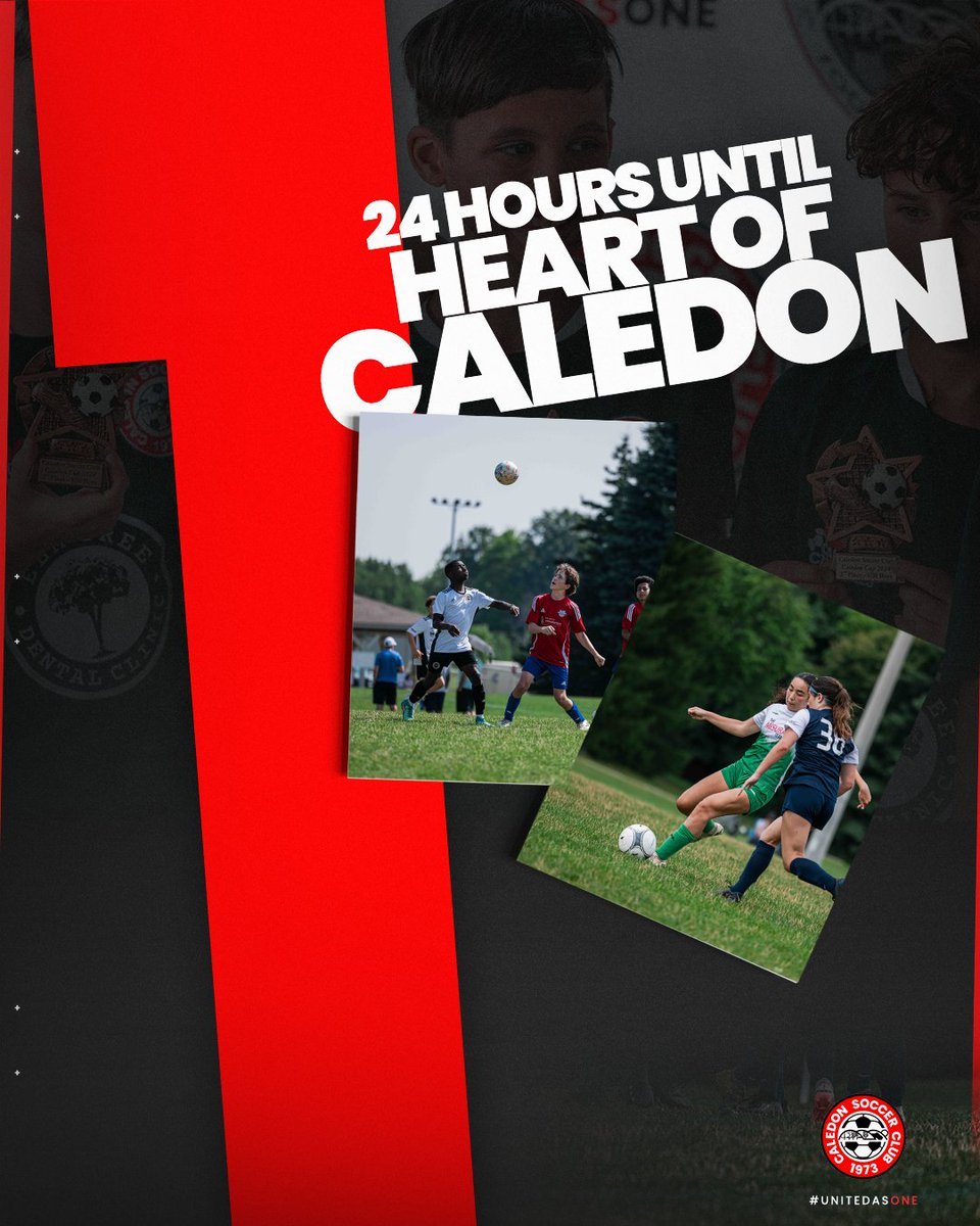 Just 1 day to go! ⏳

The Heart of Caledon Tournament KICKS OFF TOMORROW!!! Bringing top clubs, packed fields, and next-level competition.

📍 August 16–17, 2025

We cannot wait to see all of the squads out and competing in Caledon!

#UnitedAsOne #CaledonSoccer